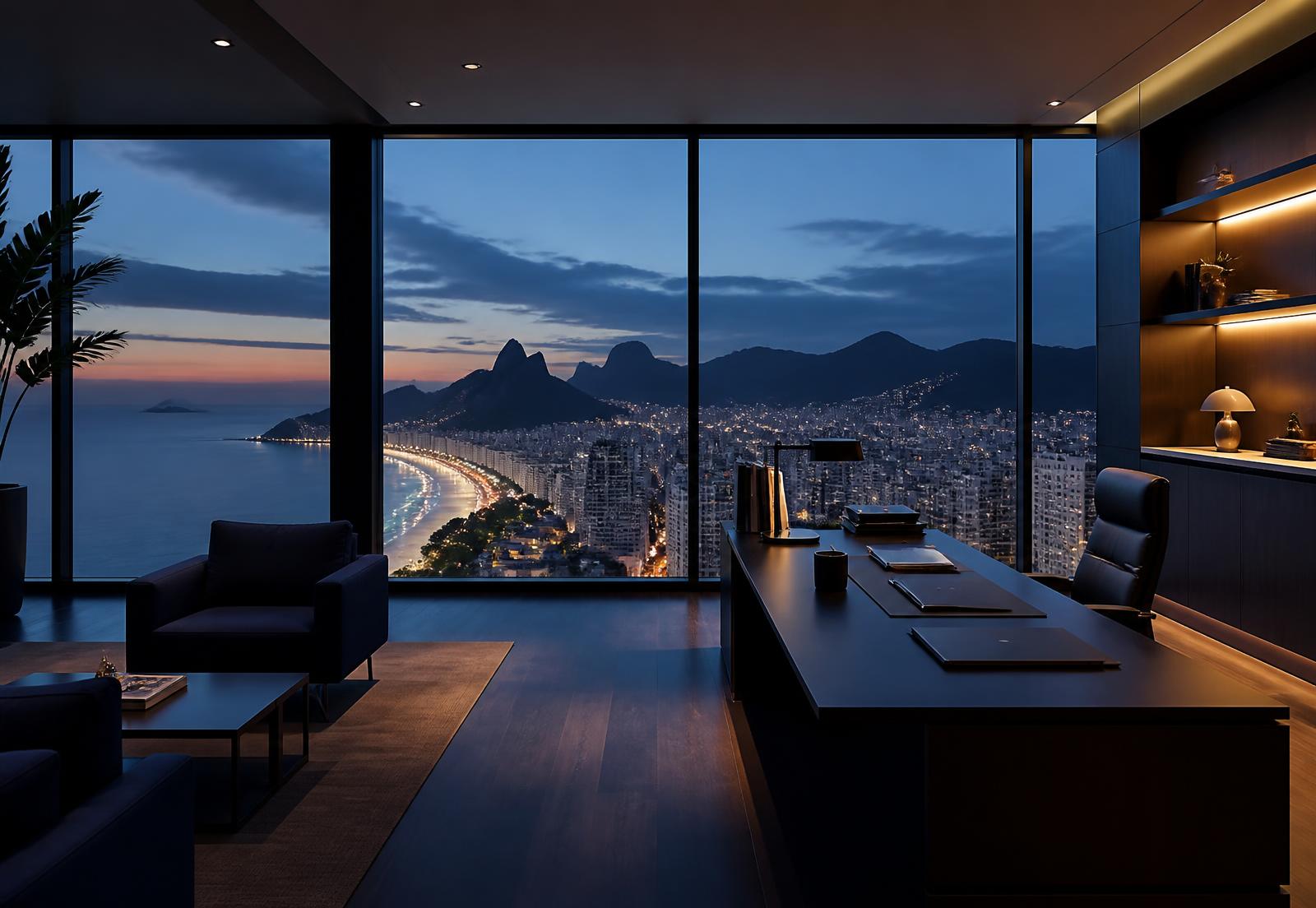 Escritório executivo moderno com vista panorâmica da cidade